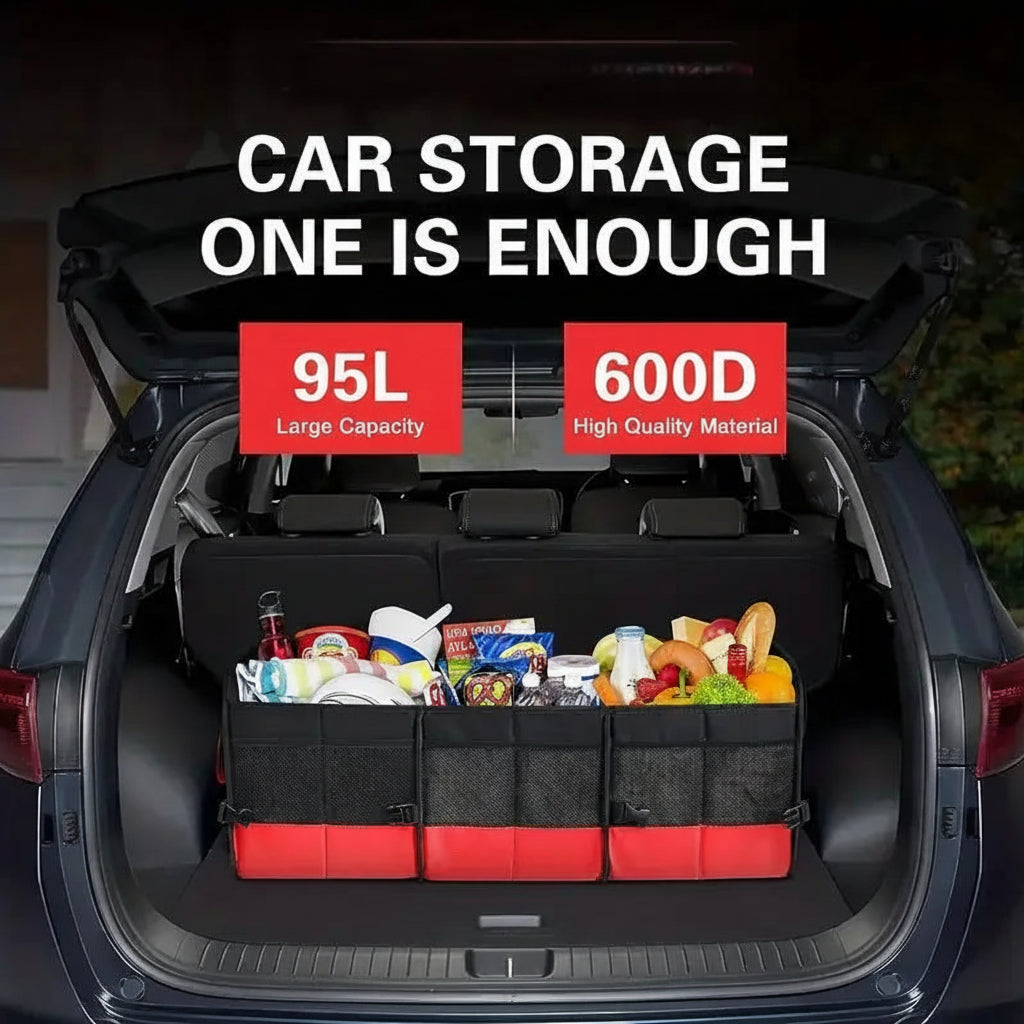 95L Foldable Car Trunk Organizer with Adjustable Compartments and Storage Pockets