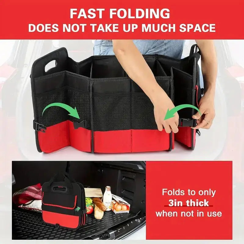 95L Foldable Car Trunk Organizer with Adjustable Compartments and Storage Pockets