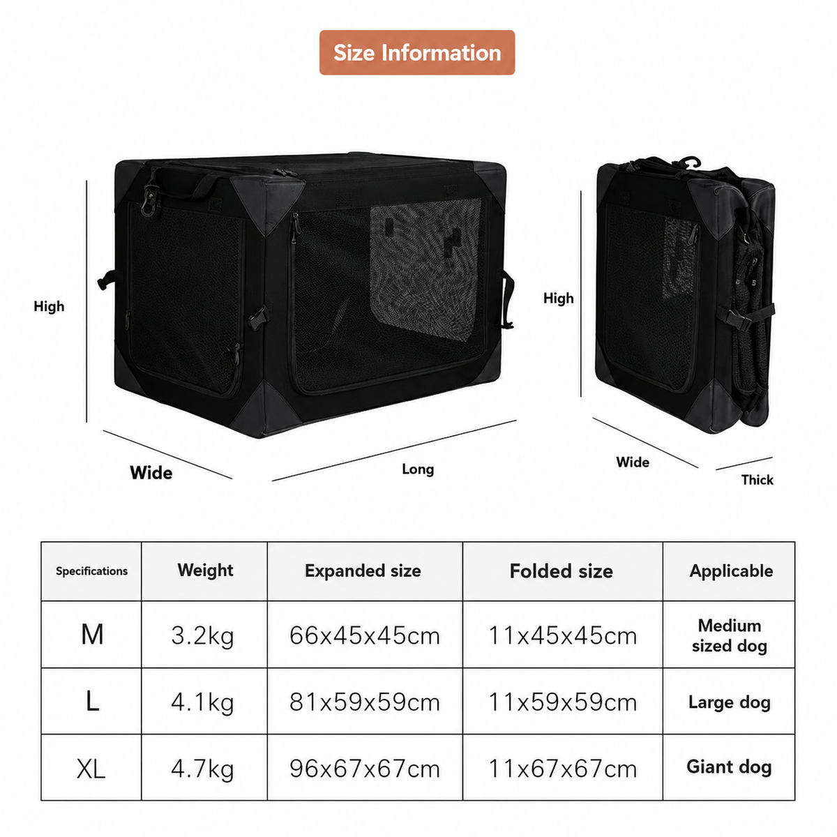 Foldable Soft Pet Travel Crate with Cushion and Carry Handles for Dogs and Cats