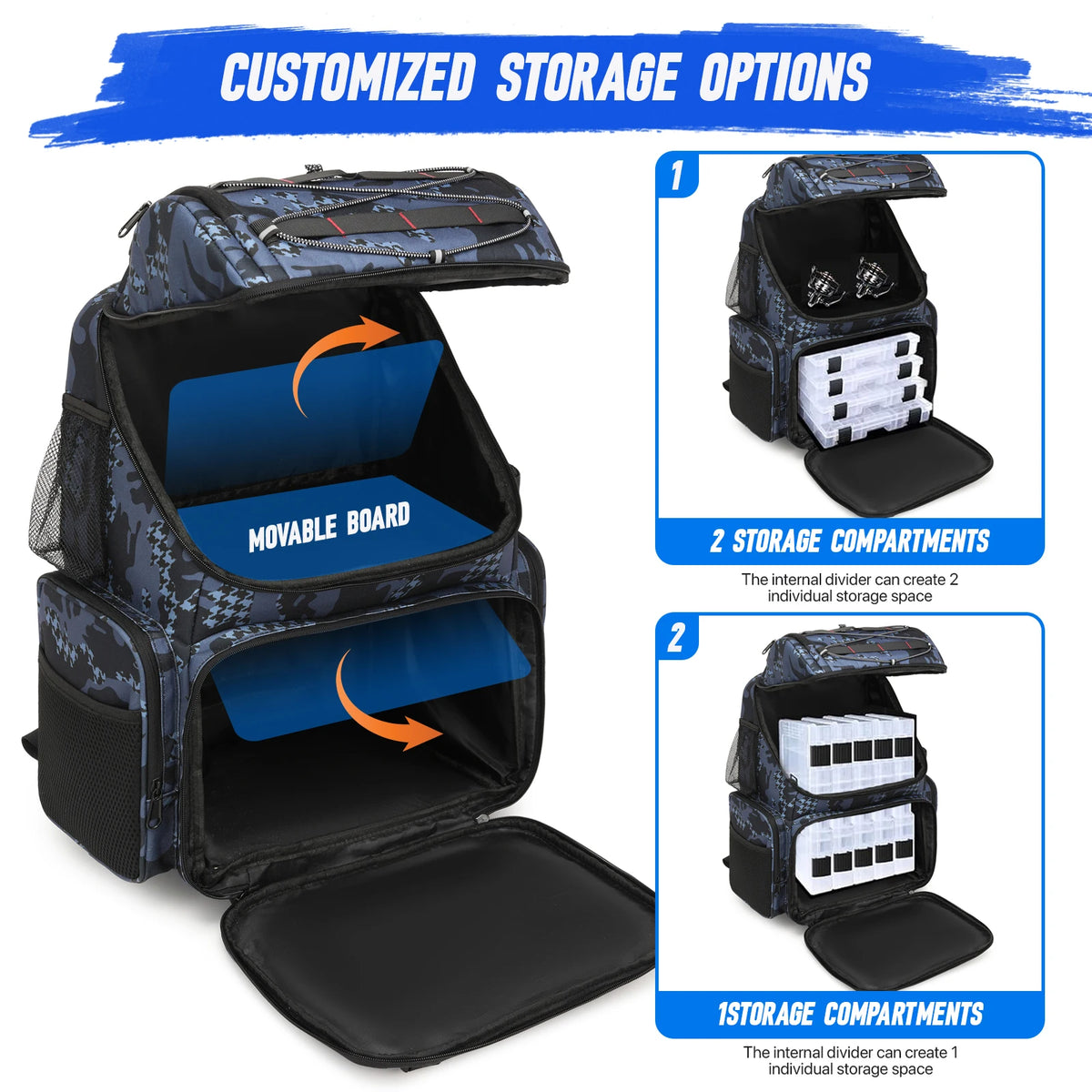 45L Fishing Backpack with Cooler Compartment Rod Holders and Rain Cover