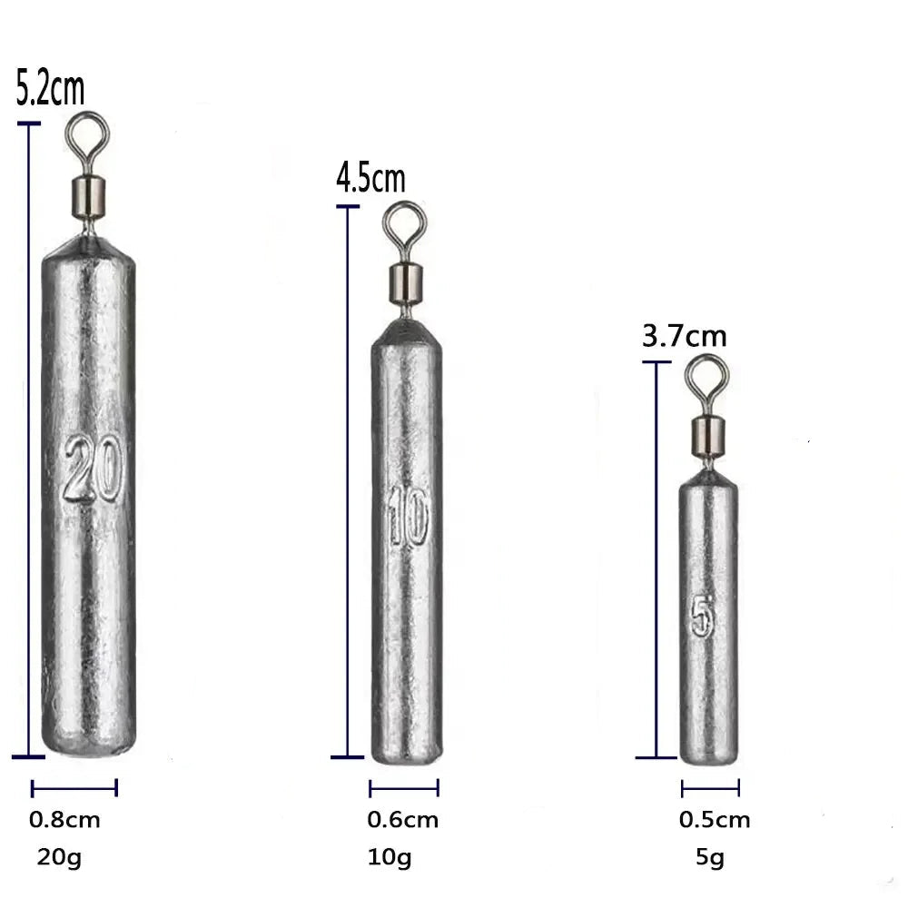 Fishing Sinker Weight Set, 15-Piece Bullet Tube Weights (5g/10g/20g)
