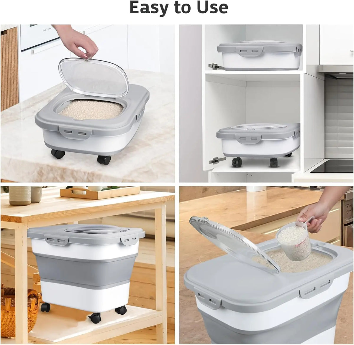 Foldable Pet Food Storage Container with Wheels and Clear Lid Large Capacity Dry Food Bin