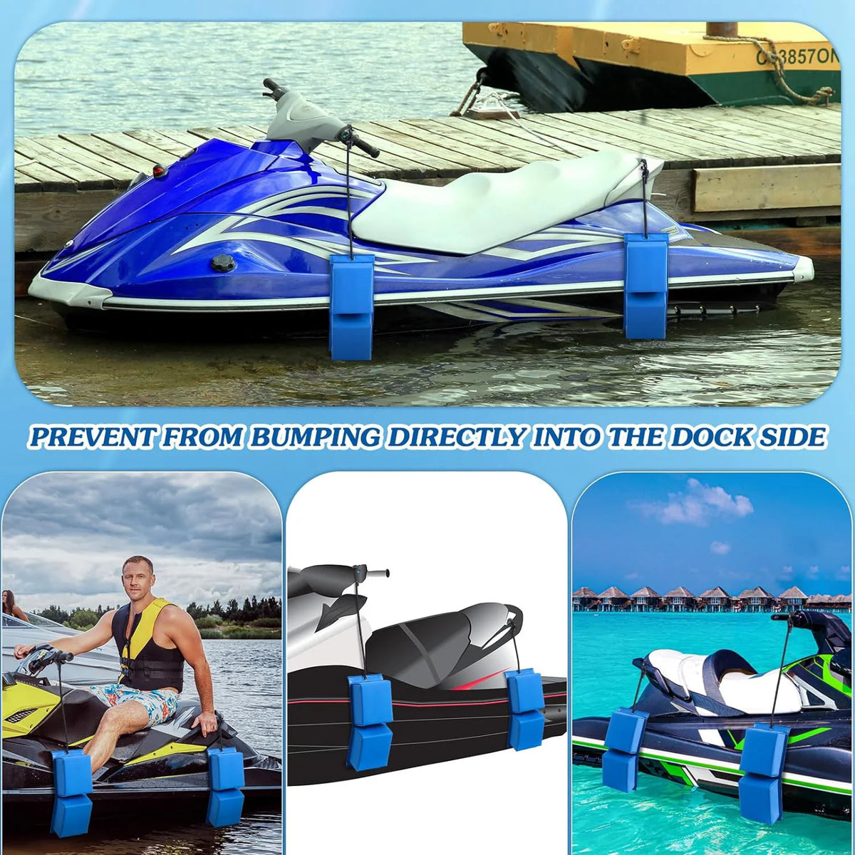 Portable PWC Fender Bumpers 2 Pack with Elastic Cords UV Resistant Dock Protection for Jet Skis