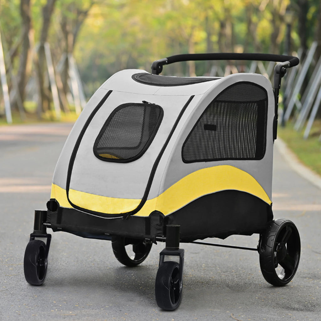 Pet Stroller Foldable 4 Wheel Carrier with Breathable Mesh and Lockable Wheels