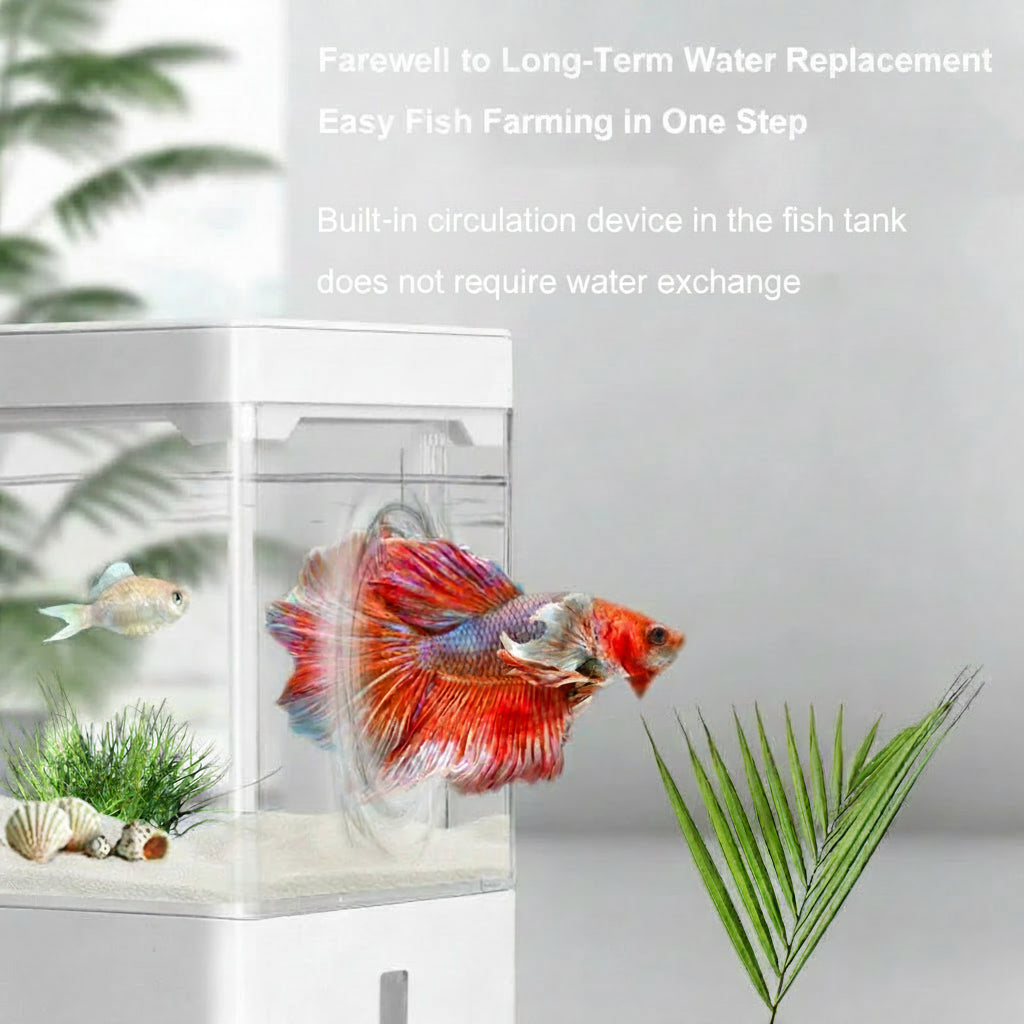 3L USB Powered Mini Aquarium Fish Tank with LED Light, Bottom Filtration and Planter