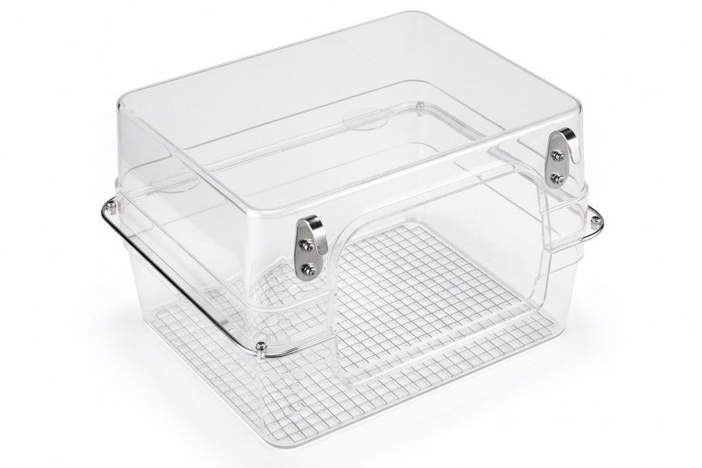 Large Transparent Bird Bath Box for Cage Birds Parrots with Perch Portable Hanging Bird Bath