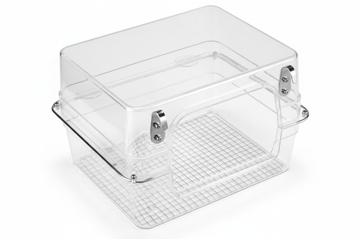 Large Transparent Bird Bath Box for Cage Birds Parrots with Perch Portable Hanging Bird Bath