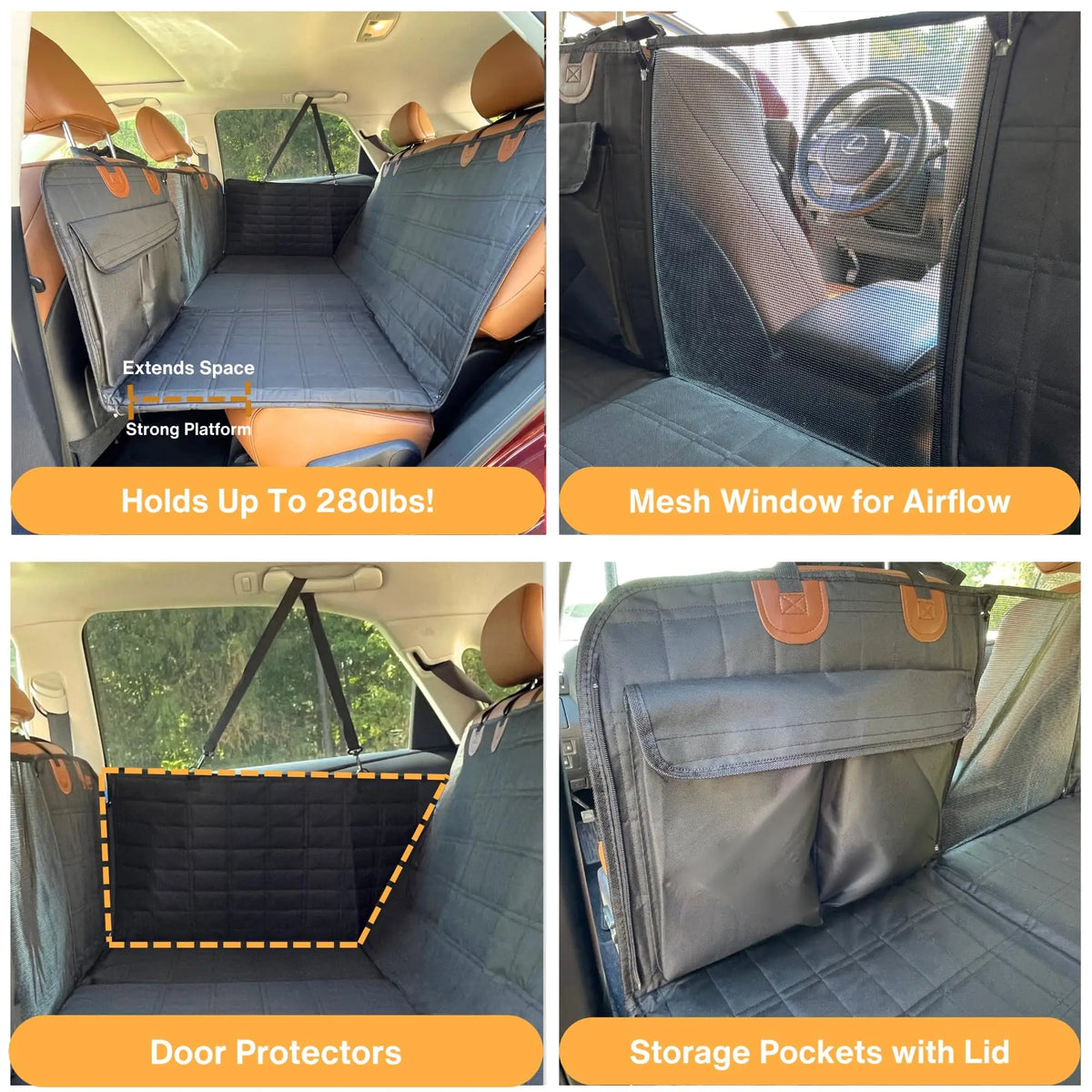 Waterproof Dog Seat Cover with Hard Bottom Back Seat Extender for Cars, SUVs and Trucks