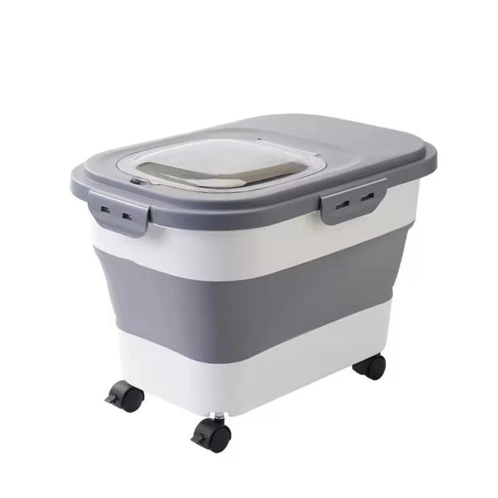 Foldable Pet Food Storage Container with Wheels and Clear Lid Large Capacity Dry Food Bin