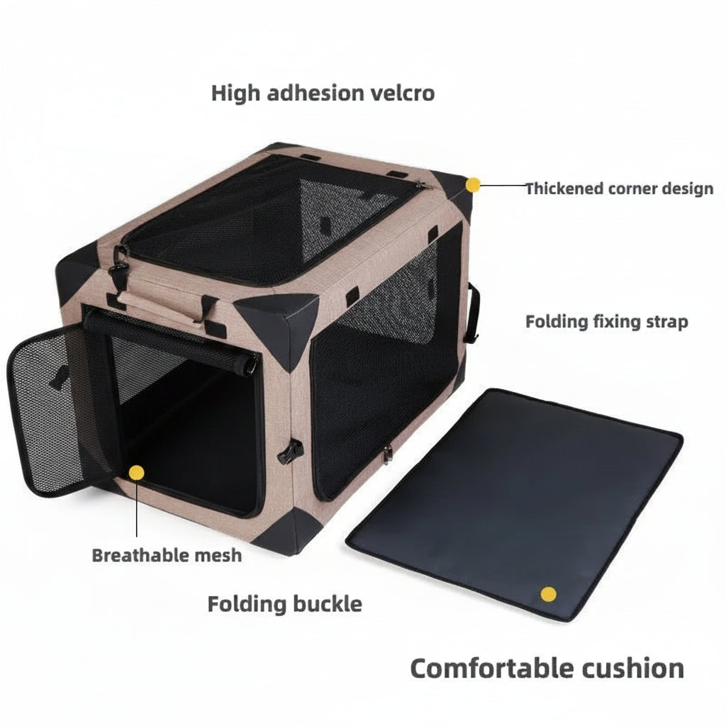 Foldable Soft Pet Travel Crate with Cushion and Carry Handles for Dogs and Cats