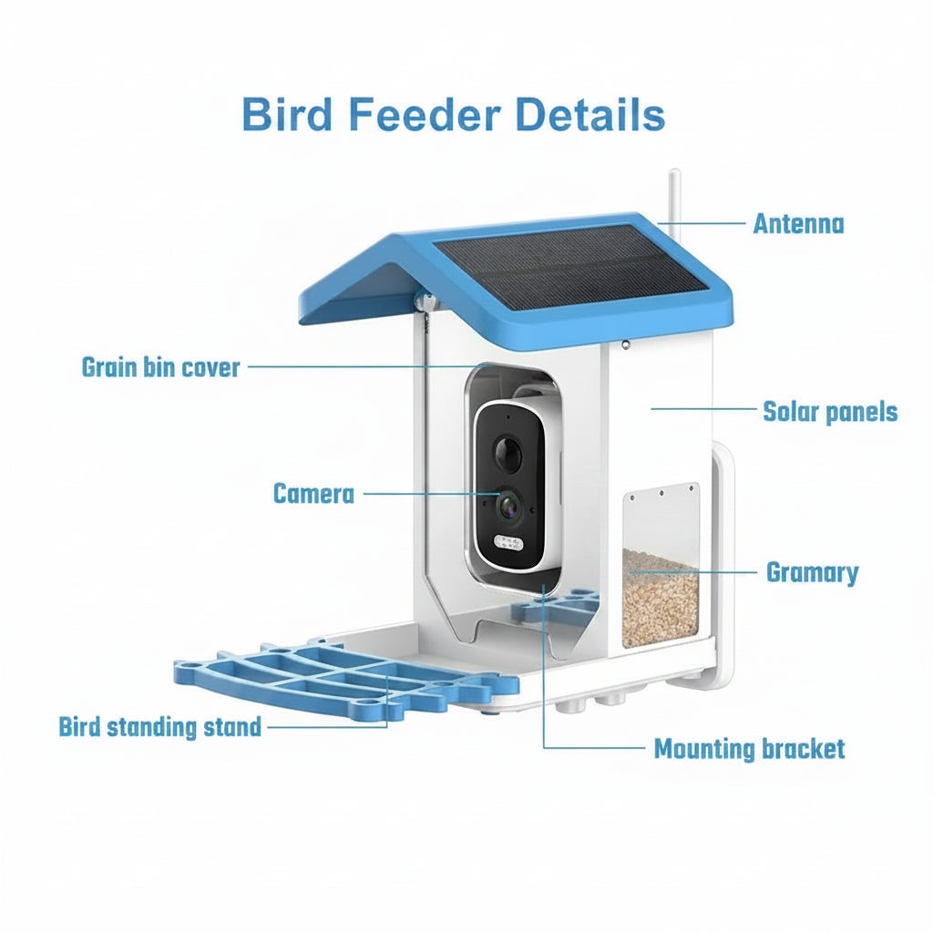1.5L Solar Outdoor Bird Feeder Camera with Night Vision