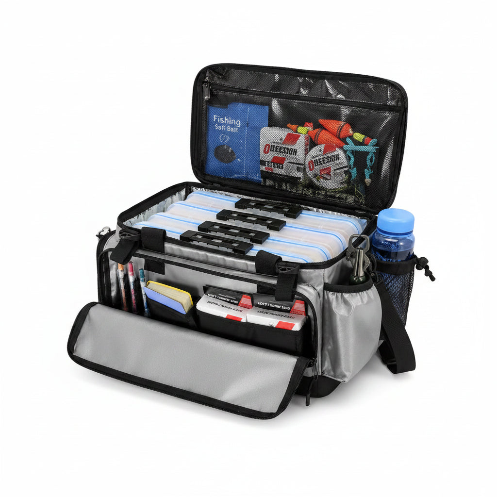 Portable Fishing Tackle Storage Bag with Insulated Cooler Compartment Fits 4 x 3700 Tackle Boxes