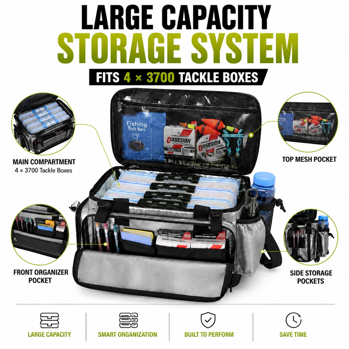 Portable Fishing Tackle Storage Bag with Insulated Cooler Compartment Fits 4 x 3700 Tackle Boxes