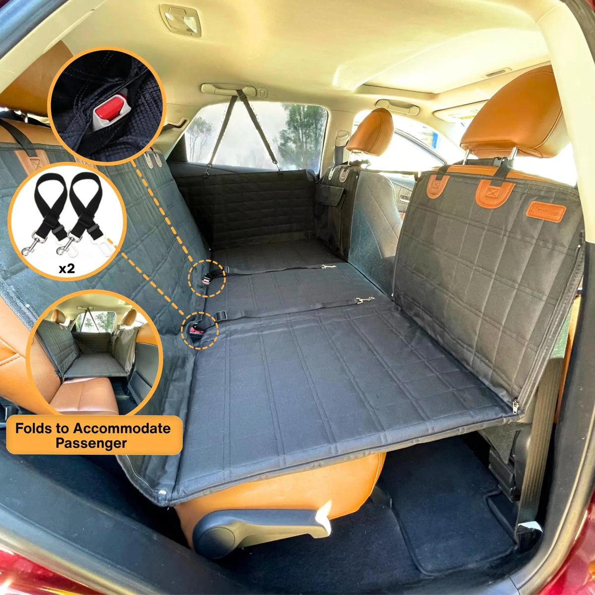Waterproof Dog Seat Cover with Hard Bottom Back Seat Extender for Cars, SUVs and Trucks