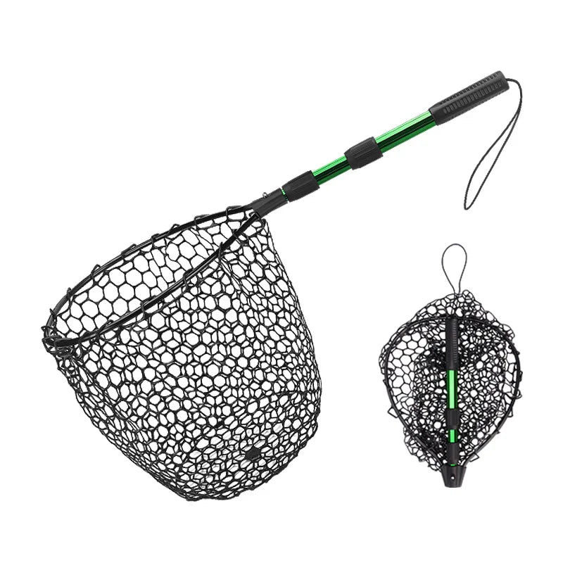Foldable Telescopic Fishing Landing Net with Silicone Mesh and Aluminium Handle