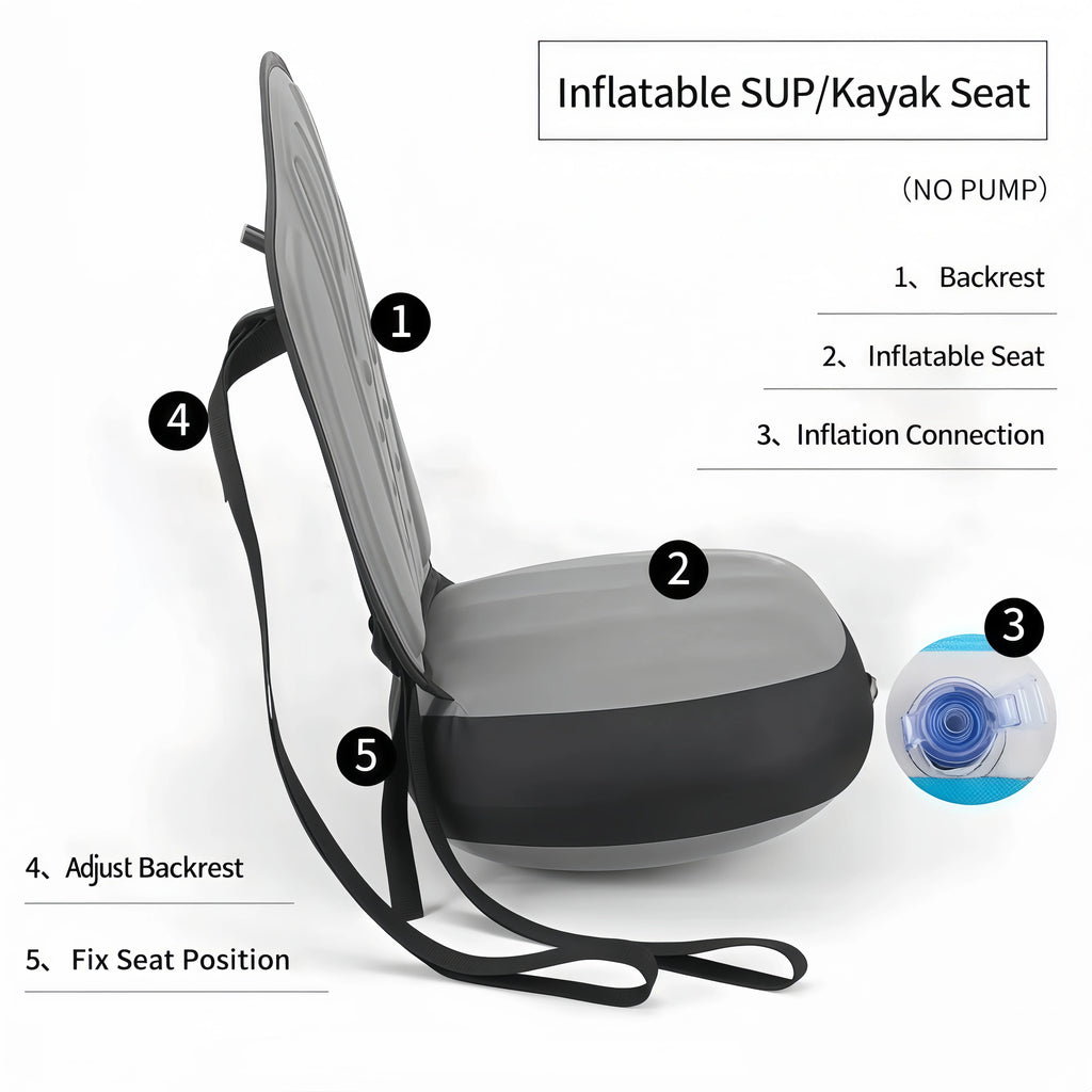 Inflatable Kayak Seat with Backrest Portable Waterproof Cushion for SUP Canoe Boat Fishing