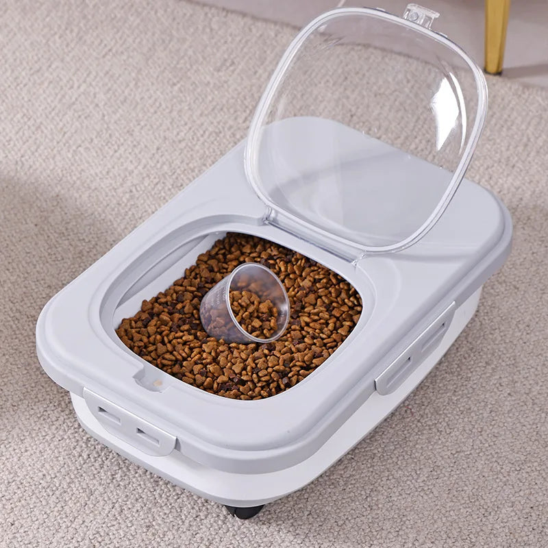 Foldable Pet Food Storage Container with Wheels and Clear Lid Large Capacity Dry Food Bin