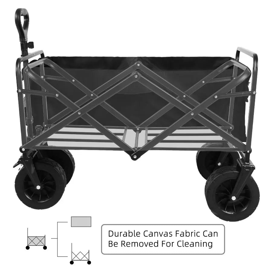 Heavy Duty Folding Wagon Cart with All Terrain Wheels Portable Outdoor Utility Trolley