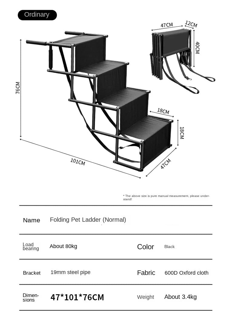 Foldable Pet Ladder for Cars SUVs and Trucks Portable Dog Steps with Steel Frame 80kg Capacity