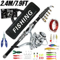 Telescopic Fishing Rod and Spinning Reel Combo Set with Tackle and Carry Case