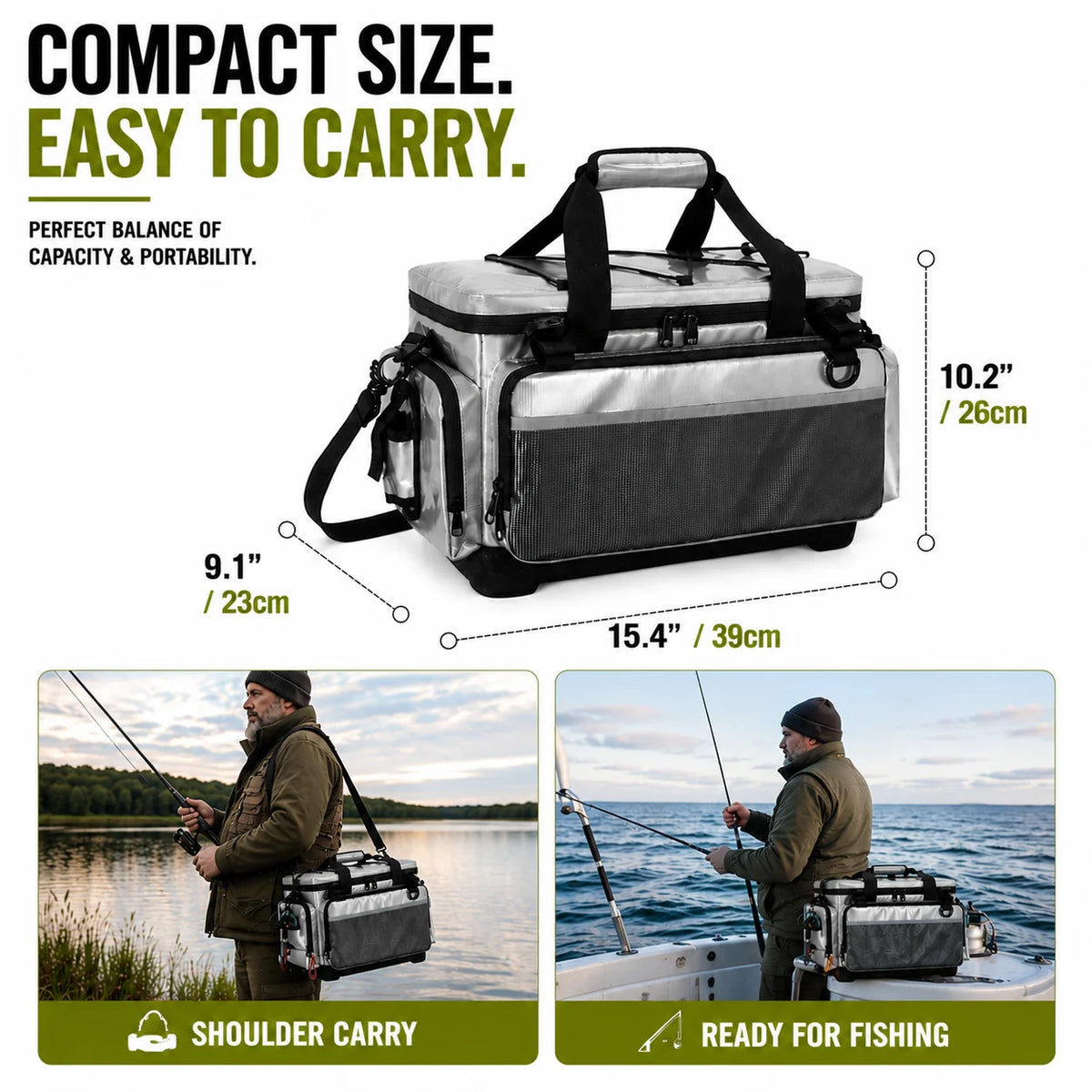 Portable Fishing Tackle Storage Bag with Insulated Cooler Compartment Fits 4 x 3700 Tackle Boxes