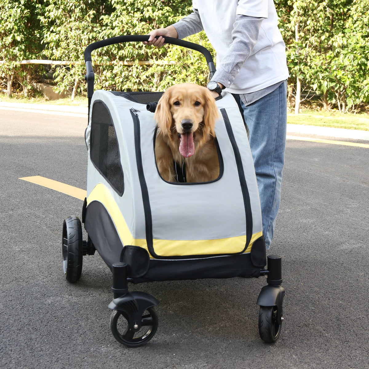 Pet Stroller Foldable 4 Wheel Carrier with Breathable Mesh and Lockable Wheels