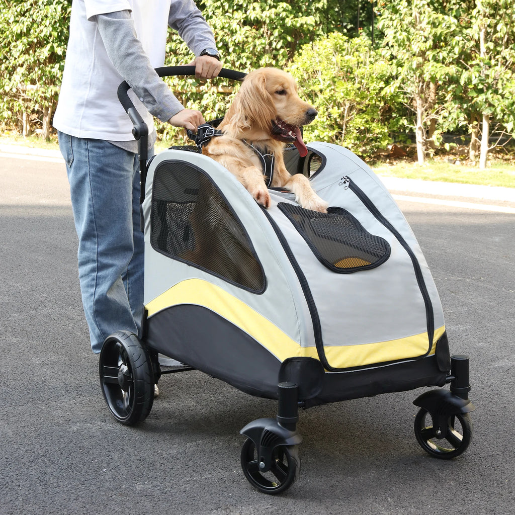 Pet Stroller Foldable 4 Wheel Carrier with Breathable Mesh and Lockable Wheels