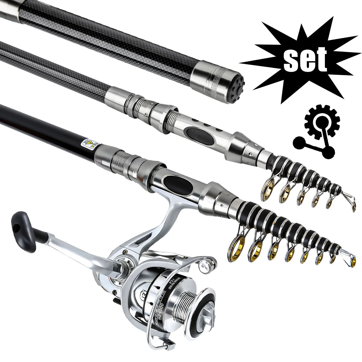 Telescopic Fishing Rod and Spinning Reel Combo Set with Tackle and Carry Case