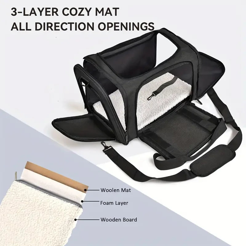 Portable Pet Carrier Travel Bag with Mesh Ventilation for Cats and Small Dogs