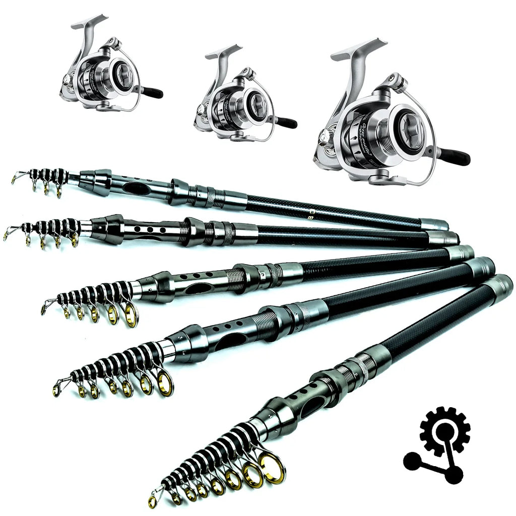 Telescopic Fishing Rod and Spinning Reel Combo Set with Tackle and Carry Case