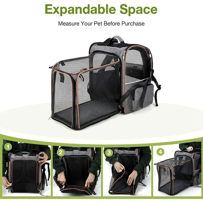 Expandable Pet Carrier Backpack with Mesh Ventilation for Cats and Dogs