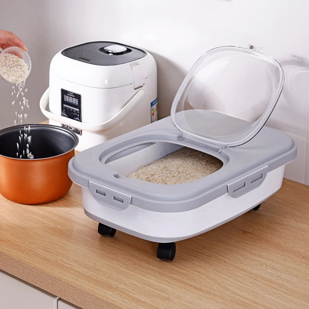 Foldable Pet Food Storage Container with Wheels and Clear Lid Large Capacity Dry Food Bin