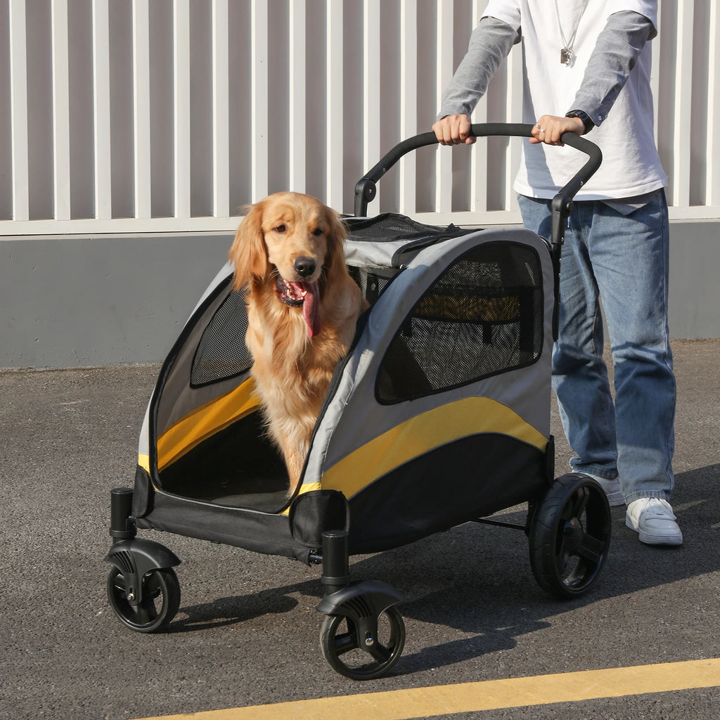 Pet Stroller Foldable 4 Wheel Carrier with Breathable Mesh and Lockable Wheels