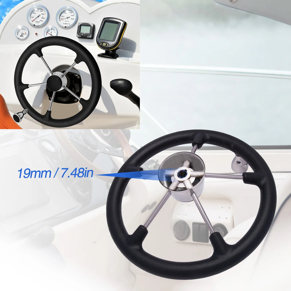 Boat Steering Wheel 13.5 Inch Stainless Steel 5 Spoke Marine Wheel with Control Knob