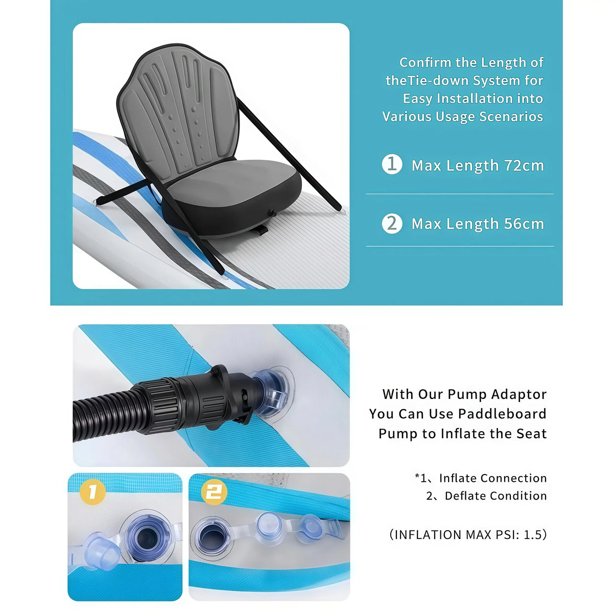 Inflatable Kayak Seat with Backrest Portable Waterproof Cushion for SUP Canoe Boat Fishing