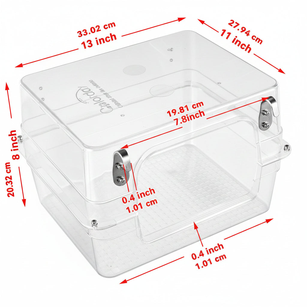 Large Transparent Bird Bath Box for Cage Birds Parrots with Perch Portable Hanging Bird Bath