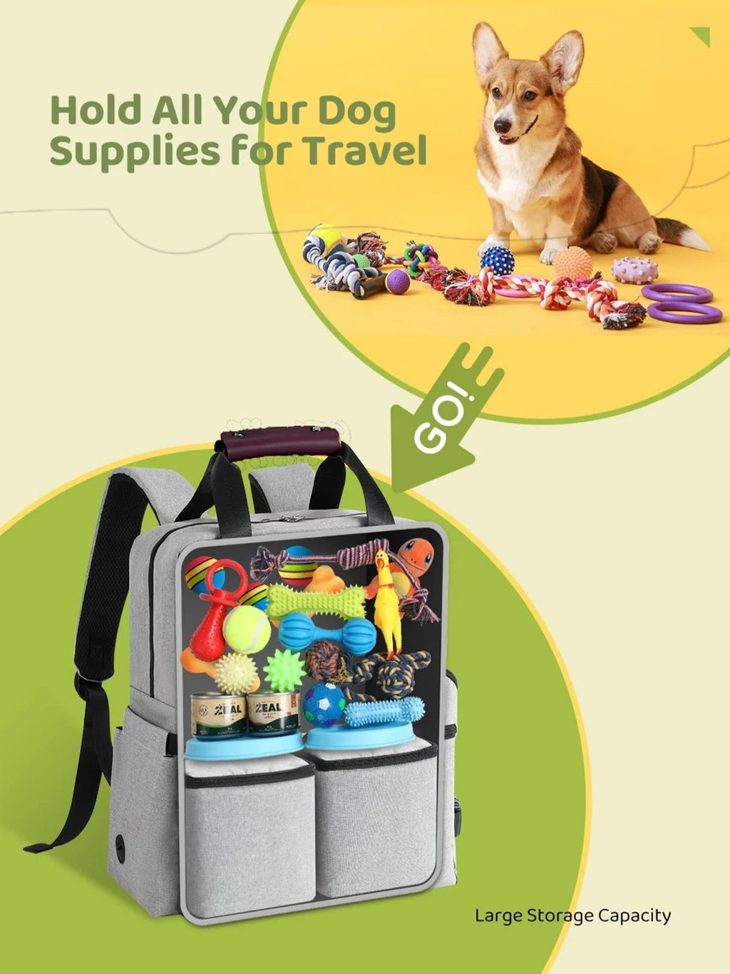 Portable Pet Travel Backpack Set with Food Containers and Collapsible Bowls