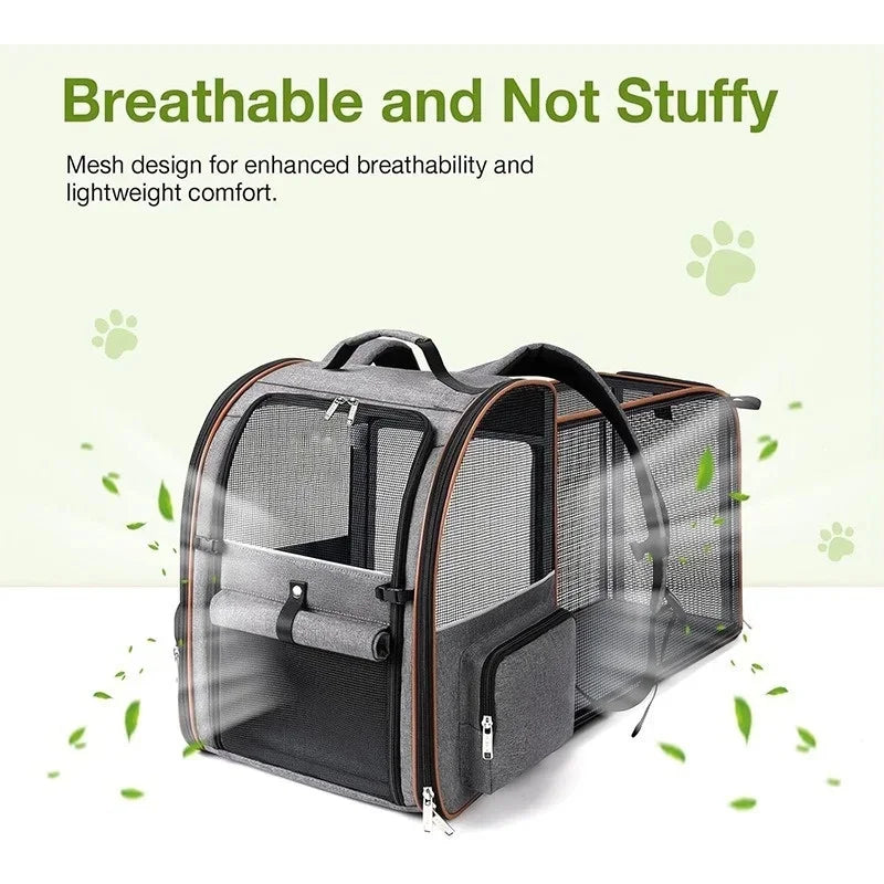 Expandable Pet Carrier Backpack with Mesh Ventilation for Cats and Dogs