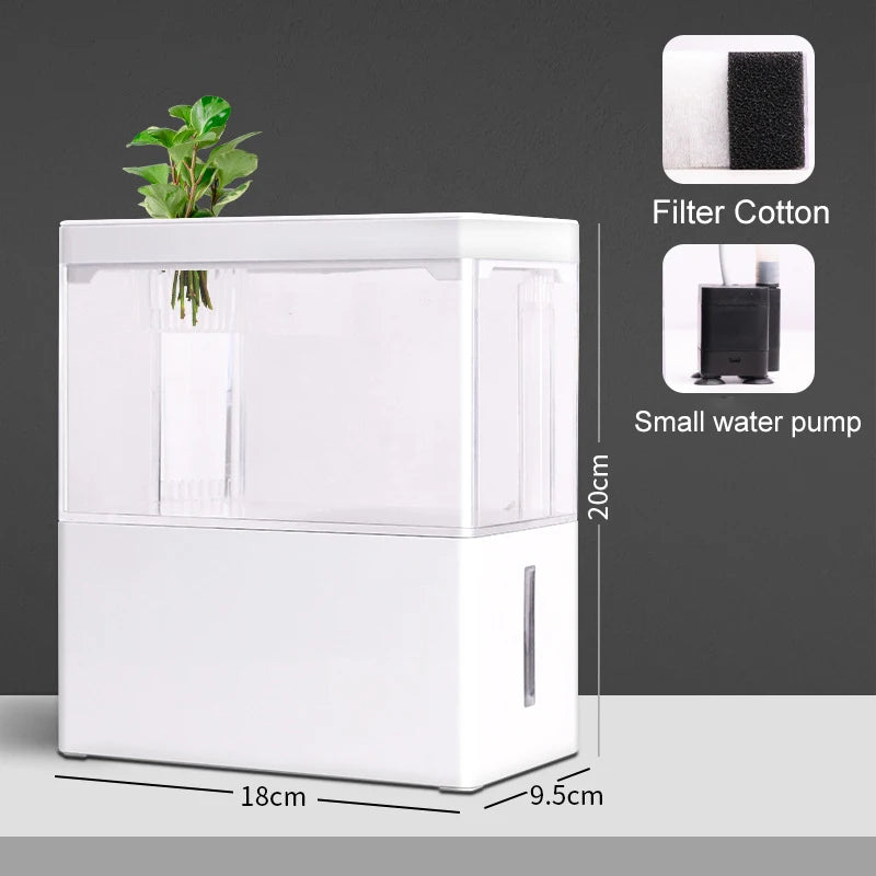 3L USB Powered Mini Aquarium Fish Tank with LED Light, Bottom Filtration and Planter