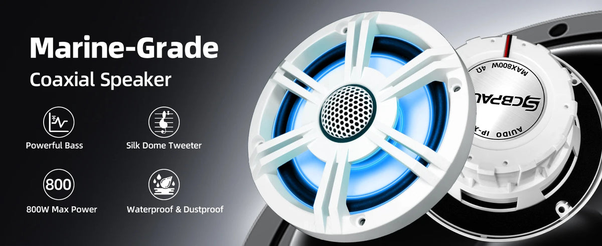 6.5 Inch Marine Coaxial Boat Speaker IPX6 Waterproof UV Resistant 2 Way Audio Speaker 1 Piece