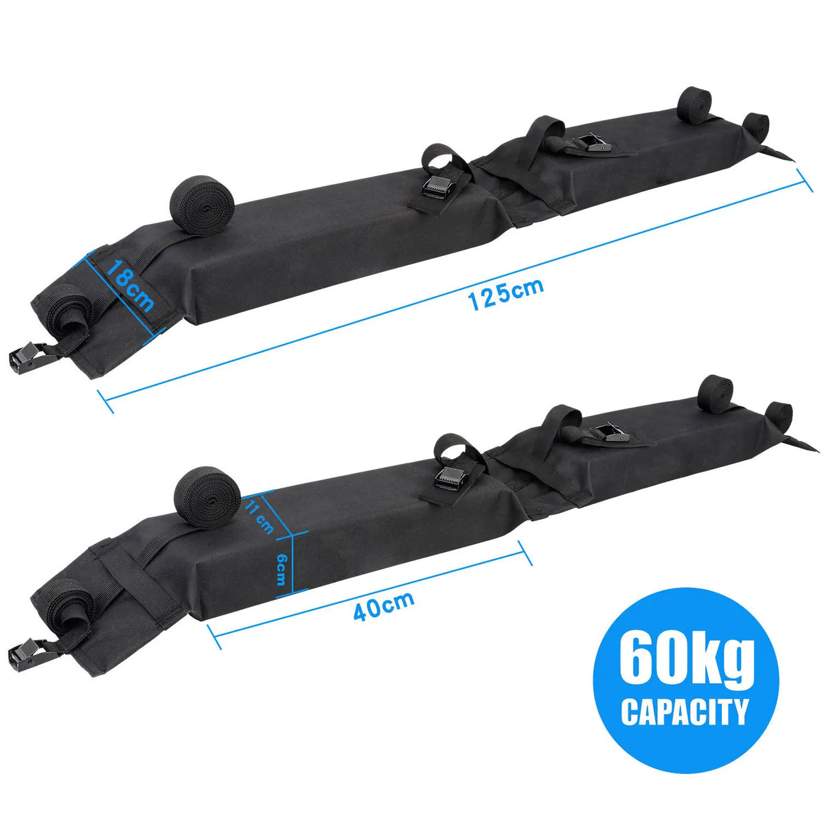 Soft Roof Rack Pads with Tie-Down Straps for Kayaks and Surfboards
