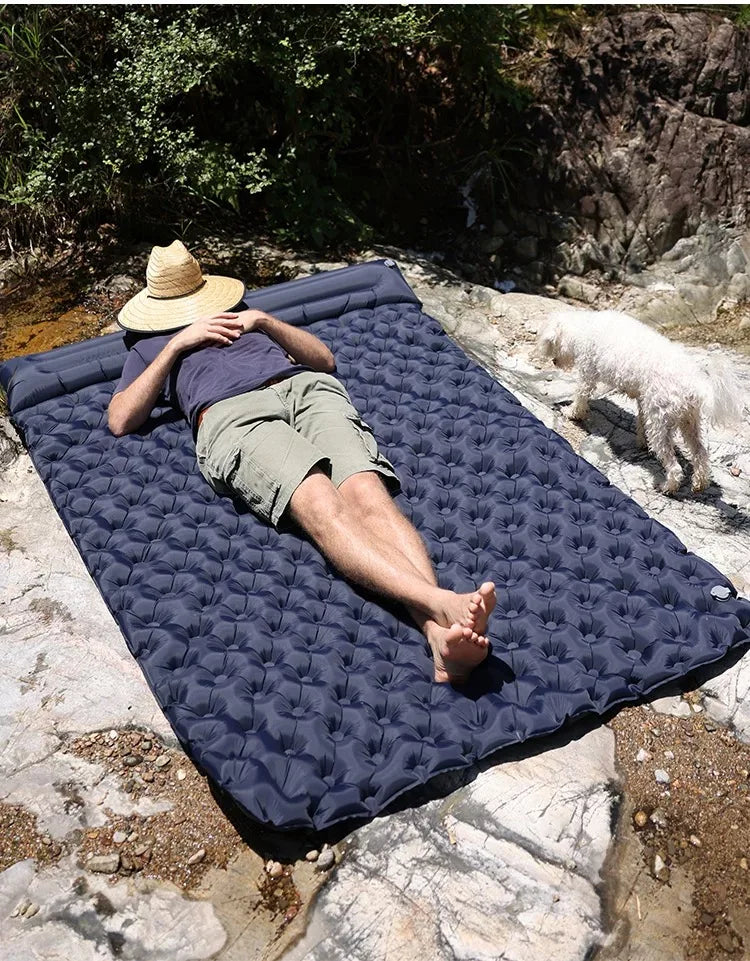Double Inflatable Camping Mat with Built-In Foot Pump, Waterproof Outdoor Air Bed