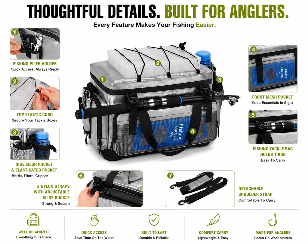 Portable Fishing Tackle Storage Bag with Insulated Cooler Compartment Fits 4 x 3700 Tackle Boxes
