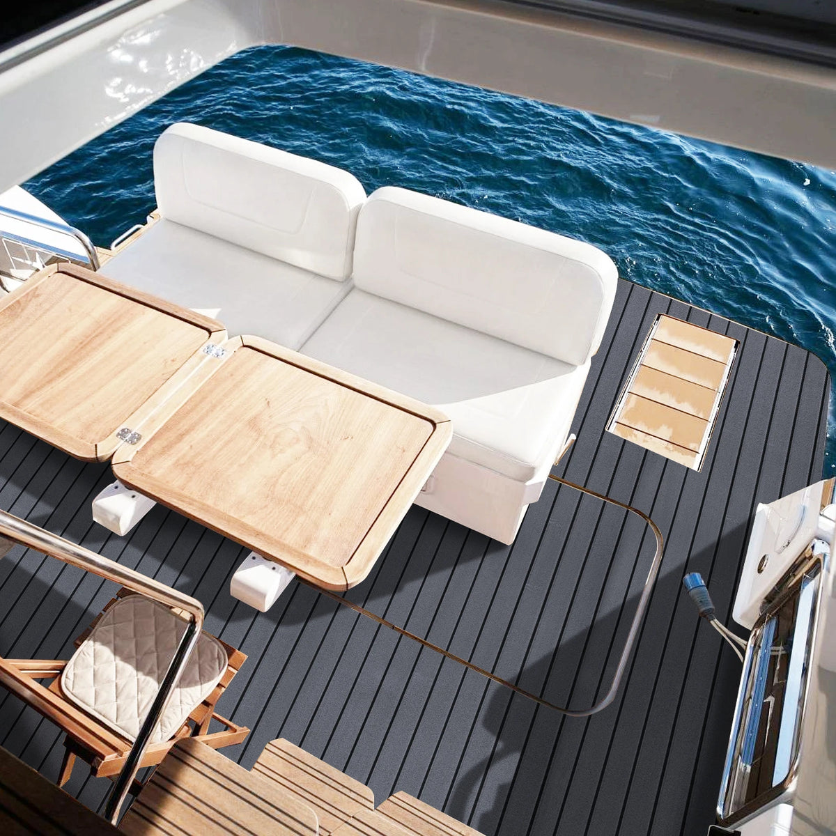 2400 x 450mm EVA Faux Teak Boat Deck Flooring Self Adhesive Marine Deck Mat