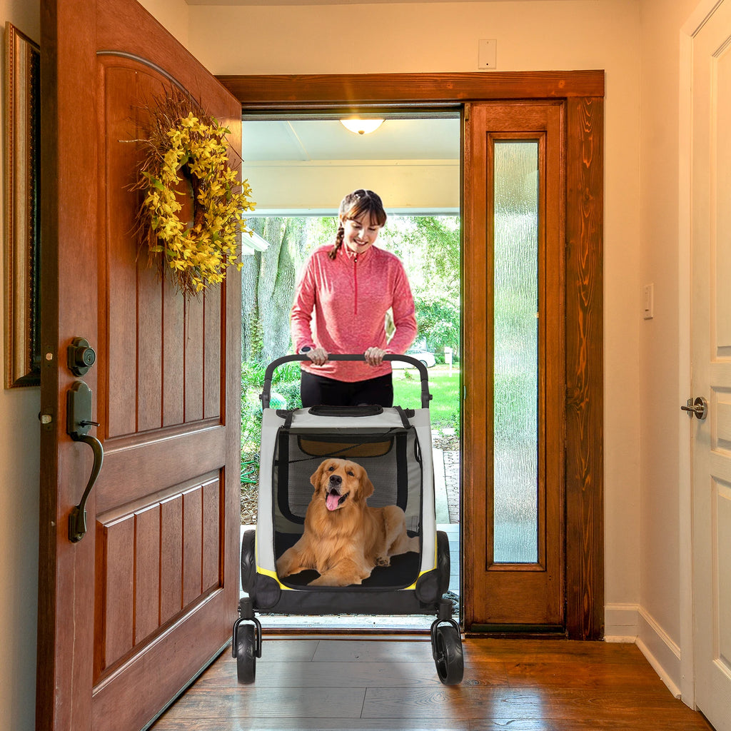 Pet Stroller Foldable 4 Wheel Carrier with Breathable Mesh and Lockable Wheels