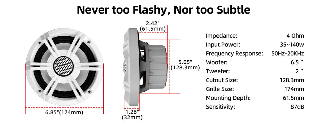 6.5 Inch Marine Coaxial Boat Speaker IPX6 Waterproof UV Resistant 2 Way Audio Speaker 1 Piece
