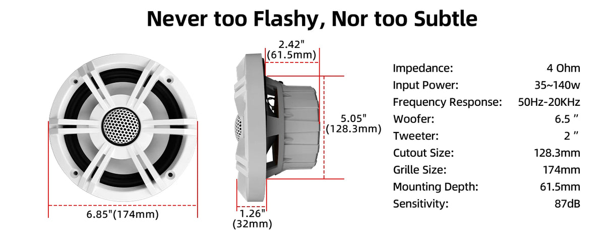 6.5 Inch Marine Coaxial Boat Speaker IPX6 Waterproof UV Resistant 2 Way Audio Speaker 1 Piece