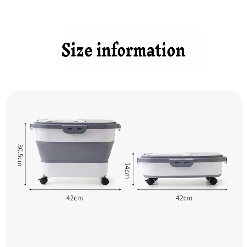 Foldable Pet Food Storage Container with Wheels and Clear Lid Large Capacity Dry Food Bin