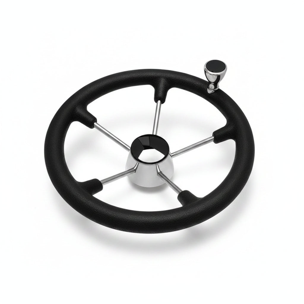 Boat Steering Wheel 13.5 Inch Stainless Steel 5 Spoke Marine Wheel with Control Knob