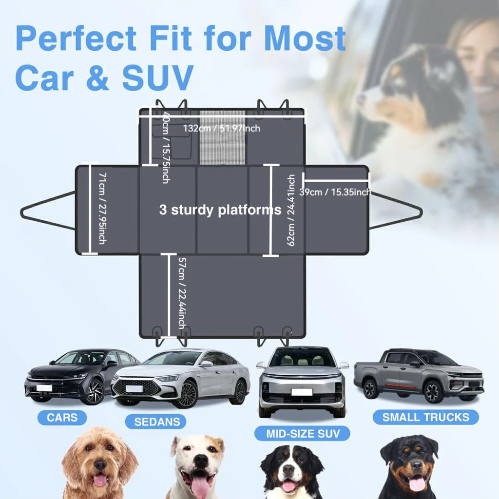 Waterproof Dog Seat Cover with Hard Bottom Back Seat Extender for Cars, SUVs and Trucks
